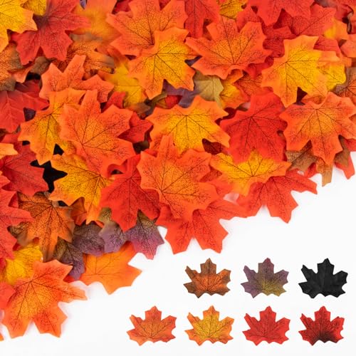 MAQIHAN 350PCS Fall Maple Leaves - Autumn Fall Maple Leaf Garland hojas de otoño para decorar Foliage Artificial Table Decoration Faux Fake Loose Leaves Outdoor Decor Halloween Thanksgiving Photo Prop
