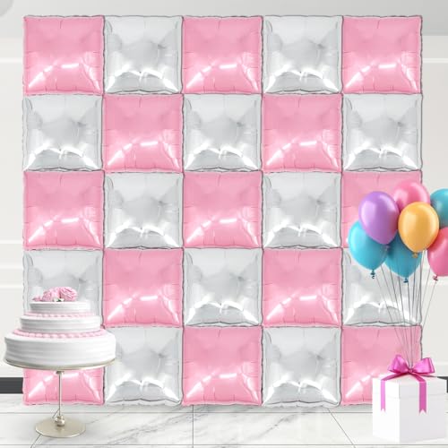 square aluminum foil Balloon Wall Backdrop, 25 pieces Pink and silver double-sided Balloon Arch Kit, suitable for theme parties, weddings, anniversaries and other celebration decorations - color: Pink.silver