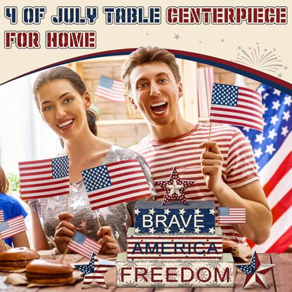 Geelin 6 Pieces Memorial Day Table Decorations Patriotic Wooden Block Signs 4th of July Centerpieces Freedom Brave Red White Blue Tiered Tray Decor for Home 250th Anniversary - style: Star