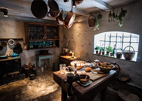 BELECO 5x4ft Fabric Rustic Old Rural Farmhouse Kitchen Interior Backdrop Western Inn Restaurant Kitchen Utensils Dining Table Cooking Background Countryside Theme Church Event Portrait Photo Props