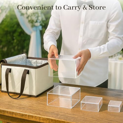 DomeStar 6PCS Clear Buffet Risers with Mini Sign, Food Risers Dessert Table Display Set for Buffet Table Party Catering Cupcake Cake Jewelry, Nesting Boxes for Food Display 8" 7" 6" 5" 4" 3" - color: Transparent