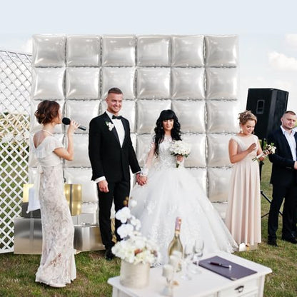 36pcs Pearl White Square Foil Balloons Backdrop Kit - 9.5ft White Elegant Balloon Wall/Tunnel for Birthday, Wedding, Baby Shower, 2026 Graduation Photo Booth (Straws & Ribbon Included) - color: White