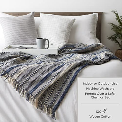 DII Rustic Farmhouse Double Diamond Woven Throw, 50x60, Aqua - color: Aqua