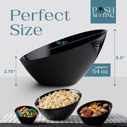 Posh Setting Black Plastic Serving Bowls Disposable - Angled Bowls - Angled Candy Bowl - Plastic Snacks & Chip Bowls for Parties - Black, Gold & Clear, White Serving Dishes, 54 OZ, 5 Pack - color: Black, size: Large 54 OZ