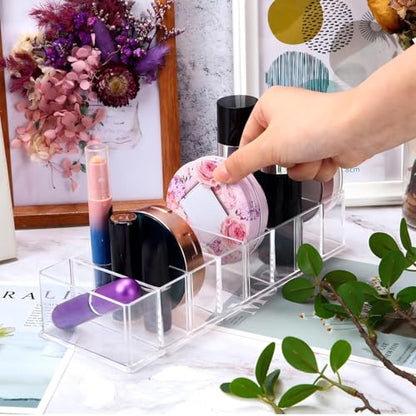 Tuanse 2 Pcs Acrylic Makeup Compact Organizer Detachable 8 Spaces Clear Vanity Drawer Organizer Eyeshadow Palette Storage for Lipstick Highlighter, Skincare Cosmetic Display Cases for Bathroom