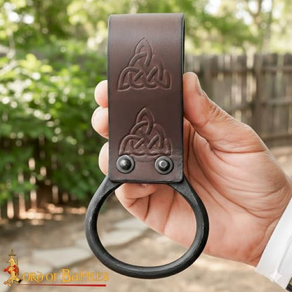 Lord of Battles Medieval Genuine Leather Axe Frog | Axe Holster with Belt Loop | Waist Holder for Axes, Tools - color: Celtic Design :- Brown