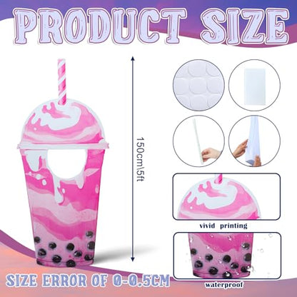 Jetec 5 ft Bubble Tea Cardboard Cutout Stand up Life Size Boba Tea Party Decoration Ice Cream Pearl Milk Photo Props Backdrop for Summer Pool Beach Baby Shower Wedding Birthday Party Supply - size: 5 feet, style: Pearl Milk Tea