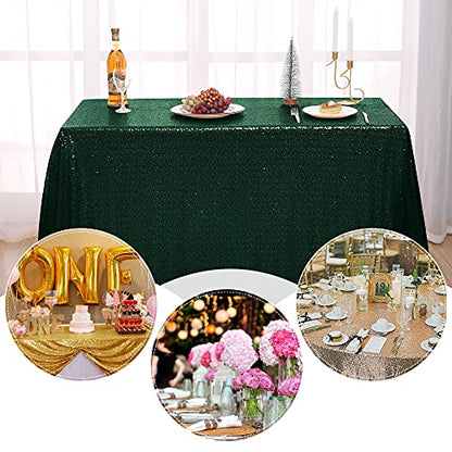 nanbowang Sequin Tablecloth - Dark Green Table Cloths for Parties Rectangular Table Cover Overlay Sequin Fabric Table Linens Birthday/Baby Shower/Tea Party Decor - size: 140" x 60" (Rectangular)