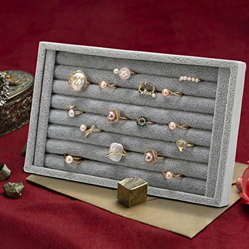 Foraineam 4 Pack Velvet 7 Slots Ring Earrings Trays Showcase Display Holder Drawer Insert Jewelry Storage Organizer