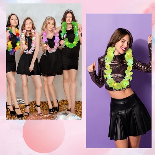 Sherr 24 Pcs LED Leis Light up Wedding Hawaiian Leis Flower Necklace with LED Lights Beach Tropical Carnival Party Wedding Supplies Luau for Masquerade(Summer Color) - color: Summer Color
