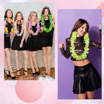 Sherr 24 Pcs LED Leis Light up Wedding Hawaiian Leis Flower Necklace with LED Lights Beach Tropical Carnival Party Wedding Supplies Luau for Masquerade(Summer Color) - color: Summer Color