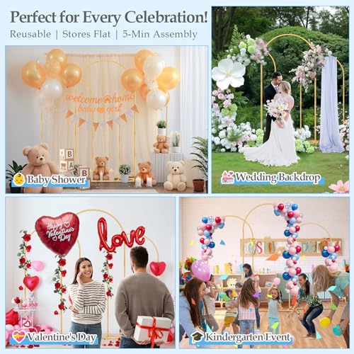 Wedding Arch Backdrop Stand, 6FT, 5FT, 4FT Set of 3 Metal Gold Balloon Arch kit Stand for Ceremony Baby Shower Birthday Bridal Party Event Background Decoration, Garden Climbing Plant Fram - size: 6FT+5FT+4FT