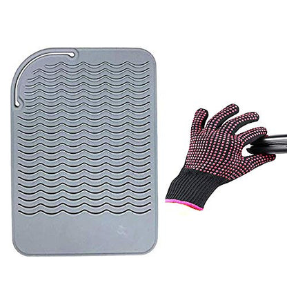 Heat Resistant Glove with Silicone Bump Mat for Curling Iron, Hair Straightener, Flat Irons - 9 x 6.5 Food Grade Mat, Grey - color: Grey G