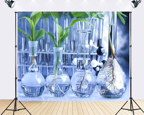 Trykid 10x8ft Lab Plant Science Experiment Backdrop Blue Glassware Photography Background Classroom STEM Education Party Decoration Tapestry Photo Booth Prop Fabric - size: 10x8ft