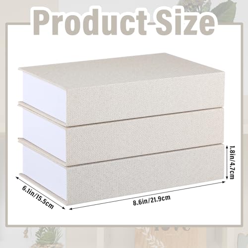 Tioncy 3 Pcs Fake Book Box Neutral Linen Book Box Decorative Faux Prop Storage for Farmhouse Home Decor shelf Table Card Photo DIY Keepsake Gift(8.6 x 6.1 x 1.8 Inch,Creamy White) - color: Rice White, size: 8.6 x 6.1 x 1.8 Inch