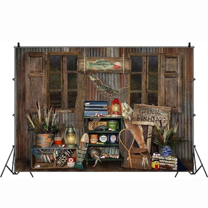 Rustic Wood Gone Fishing Photography Backdrop Gone Fishing Boy Girl Birthday Party Decoration Background Brown Wood Board Child Portrait Backdrop Baby Shower Dessert Cake Table Banner (9X6FT) - size: 9X6FT