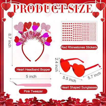 Janinka Valentines Day Heart Headband Sunglasses Set Valentines Photo Prop Galentines Party Favor Accessories for Women - style: Multicolor Heart