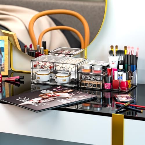 SUOXING Clear Acrylic Makeup Organizer for Vanity,Bathroom,Dresser,5 Drawer Make up Organizers for Counter,Plastic Countertop Makeup Storage for Beauty,Hair Accessory,Brush,Cosmetic,Skincare Organizer - size: 5 Drawers
