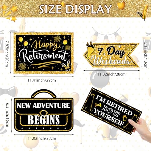 Hooqict Retirement Party Decorations 20 Pieces Happy Retirement Party Signs for Black and Gold Retirement Theme Party Decor Directional Banner Sign Retirement Birthday Party Supplies - style: Retirement