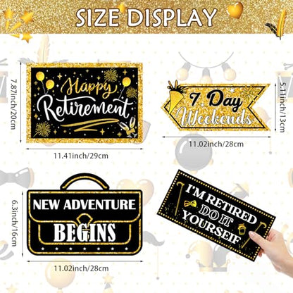 Hooqict Retirement Party Decorations 20 Pieces Happy Retirement Party Signs for Black and Gold Retirement Theme Party Decor Directional Banner Sign Retirement Birthday Party Supplies - style: Retirement