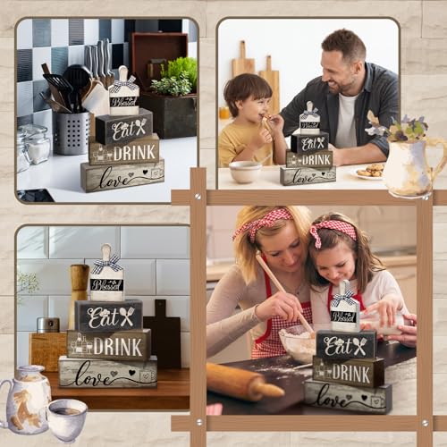 Moucuny 4 Pcs Farmhouse Kitchen Decor Wooden Plate Farmhouse Table Decor Black Brown and White Plate Tableware Centerpiece Rustic Decorative Plates Block Sign for Display Cabinet Kitchen Decoration - style: Farmhouse