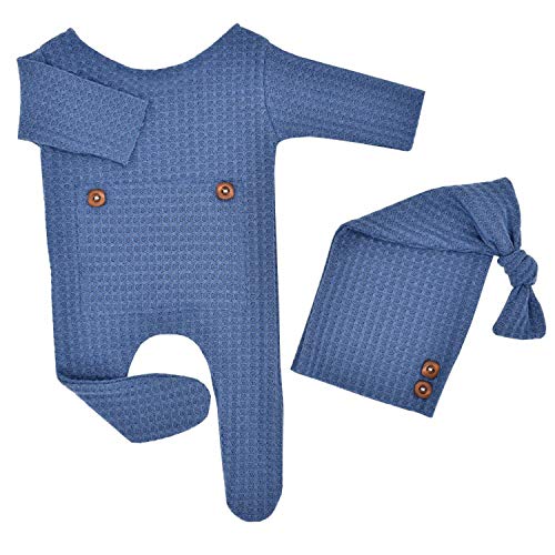 Zeroest Newborn Photography Props Boy Outfits Baby Photo Props Outfit Newborn Boy Photo Shoot Hat Set (Blue) - color: Blue