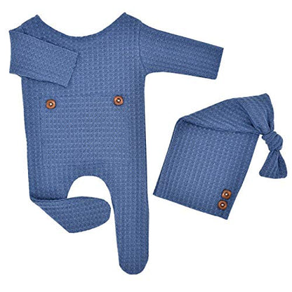 Zeroest Newborn Photography Props Boy Outfits Baby Photo Props Outfit Newborn Boy Photo Shoot Hat Set (Blue) - color: Blue