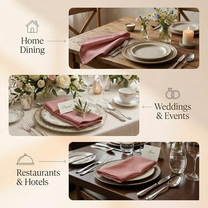 Accent Home 100% Cotton Napkins, Delicate Cloth Napkins for Dinners, Parties and Weddings，18 x 18 Inch Set of 12 - Blush - color: 07 - Blush - Twill, size: 18"x18" - Pack of 12
