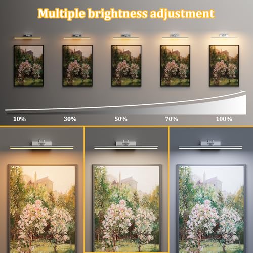 Picture Light for Wall, Platinum Silver, Battery Operated - color: Platinum Silver, size: 13.8Inch