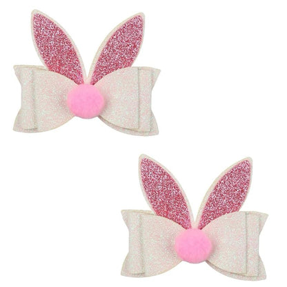 2PCS Easter Sparkly Glitter Bunny Hair Bow Clips,Pink White Rabbit Ear Barrettes with Alligator Clip,Cute Easter Hair Hairpin Accessories for Women,Spring Hair Bows for Party Daily Wear Photo Props