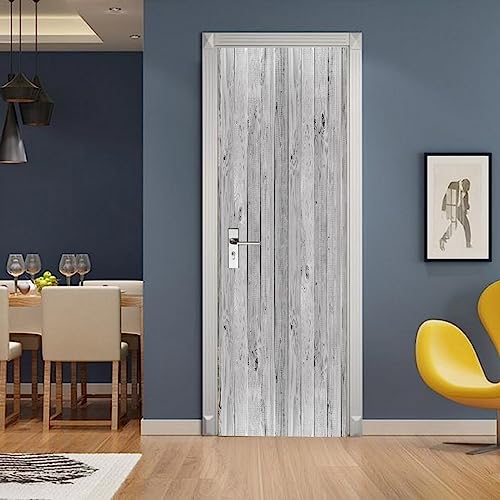 A.Monamour 3D Door Stickers for Interior Doors White Grey Wooden Rustic Background Wood Grain Texture Vinyl Waterproof Self Adhesive Door Mural Decals for Bedroom Office Bathroom 85x215cm - color: 1, size: 33.46 x 84.64 inches