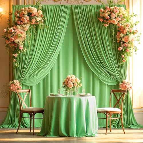 Sage Green Backdrop Curtain 4 Panels-Wrinkle-Free Green Curtains Polyester Photography Drapes for Baby Shower Birthday Party Photo Background Backdrop Stand- 16 X10FT (Sage Green) - color: Sage Green, size: W4' x H10'(4 panels)