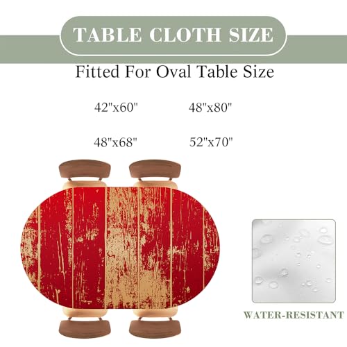 Red Wood Texture Background Fitted Oval Tablecloth, Elastic Edge Tables Cloth, Washable Table Cover, Kitchen and Dining Tablecloths Protector, Fits 52"x70" Oval TablesStyle 5 - color: Wood Texture -1, size: 70" x 52" (Oval)
