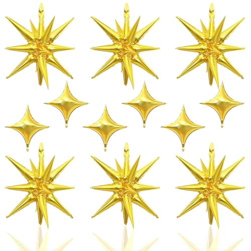 HILAVO 12PCS Gold Star Balloons, Gold Explosion Star Balloons Aluminum Foil Balloon Spike Balloon for Birthday Bachelorette New Year Graduation Party Decorations - color: Gold Star-2668