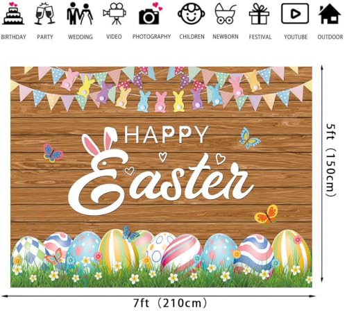 XCKALI Wood Easter Backdrop Wooden Happy Easter Day Photography Background Wooden Colorful Eggs Party Decoration 7x5FT