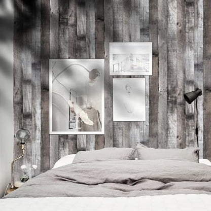 Peel and Stick Wood Wallpaper Grey/Black Vinyl 17.3"×200" Contact Paper Self Adhesive Thick Waterproof Self Adhesive for Cabinets liveroom - color: Grey/Black, size: 17.3" x 200"