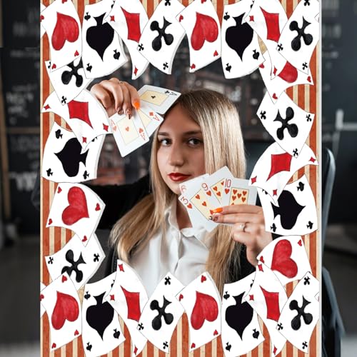 Novabright Wonderland Tea Party Decorations Casino Theme Photo Booth Frame Vegas Party Decorations Casino Night Decoration Poker Photo Booth Props for Las Vegas Decor Birthday, 23.6" x 15.7" - style: Playful