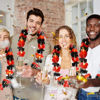 Sherr 24 Pcs LED Light Up Hawaiian Leis Flower Necklaces, Black and Red Artificial Flower Garlands for Graduation Party, Luau, Wedding, Festival Night Accessories - color: Black Red