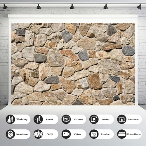 Retro Rock Stone Wall Photography Background House Brick Wall Backdrop Vintage Rock Masonry Stonewall Art Brick Photo Backdrop Bedroom Living Room Dorm Portrait Shoot Props Vinyl 5x3ft - color: Rock_Brown, size: 5x3ft