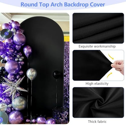 Metal Arch Backdrop Stand and Cover Set 7.2 ft, Wedding Arch Stand with Black Cover for Party, Birthday, Wedding, Bridal Shower, Baby Shower (Black, 7.2 ft) - color: Black, size: 7.2FT