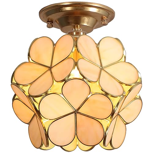 Bieye L10902 Flower Petals Tiffany Style Stained Glass Close to Ceiling Light for Home Decor (Cream White, 8" Cherry Blossom) - color: Cream White, size: 8" Cherry Blossom