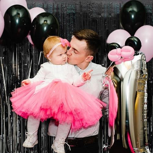 Tinsel Curtain Backdrop Black Birthday & Wedding Decorations 2 Packs Glitter Foil Fringe Curtain Decor Streamers Photo Booth for Christmas & Halloween - color: Black, size: 2 Pack