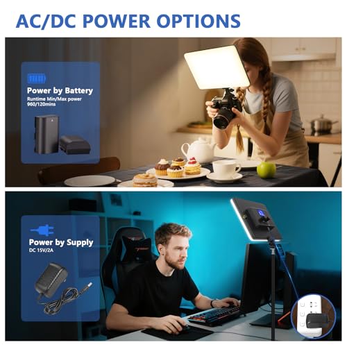 Led Video Light Panel, 20W Bi-Color Photography Lighting Kit with 4000mAh Battery, Dimmable 2500-8500K Conference Studio Light for YouTube/TikTok, AC Power Charger