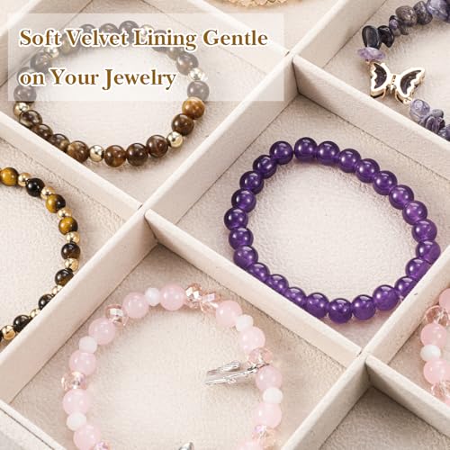 Stackable Jewelry Organizer Trays for Drawers, 2Pcs 12 Grid Velvet Jewelry Display Tray, Soft Light Jewelrys Display Case for Selling Necklace Earring Ring Watch, Beige, 13.8x9.5x1.2inch