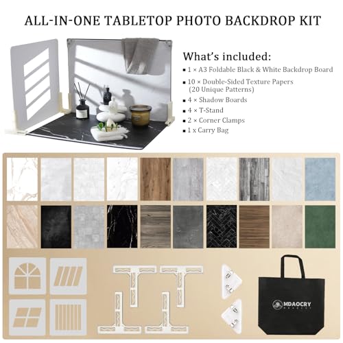 Photo Backdrop Board with Shadow Boards, 10Pcs 20Patterns Food Photography Backdrops, Table Top Small Shooting Kit (Small Size 16x11.5in), MDAOCRY