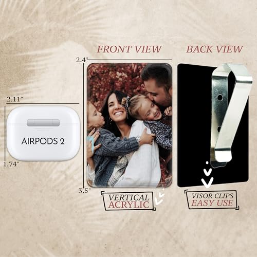 Personalized Car Visor Photo Clip - Custom Acrylic Picture Holder with Text - Unique Gift for Dad, Mom, Husband, Wife, Girlfriend - Drive Safe Car Accessories for Rearview Mirror
