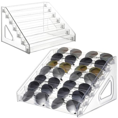 2 Pack 7 Tier Sunglass Organizer Stand, Versatile Clear Acrylic Sunglass Holder Display Stand Sunglass Storage Tray for Highlighting Glasses Makeup Nail Polish Graded Cards - color: Clear-7 Tier