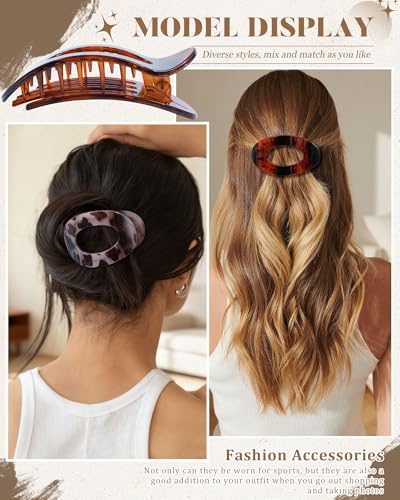 AWAYTR Flat Hair Clips For Women 4.33" Lay Flat Claw Clip for Hair 6Pcs Round Large Hair Claw Clips (Glossy - Leopard Series) - color: Glossy - Leopard Series