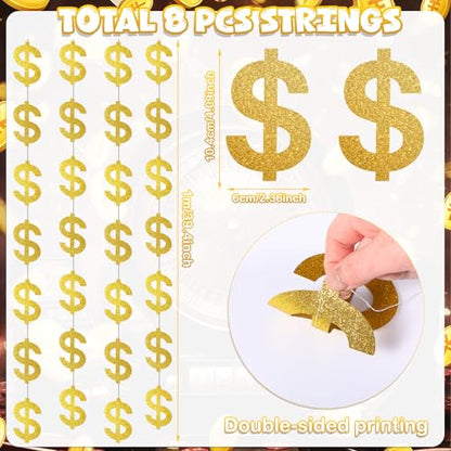 Xinnun Money Party Decorations Gold Old Dollar Sign Hanging Banners Currency Symbol Banner Cutouts Finance Investment Theme Ribbon Streamers for Casino Money Bachelorette Birthday Party Decor - style: Dollar