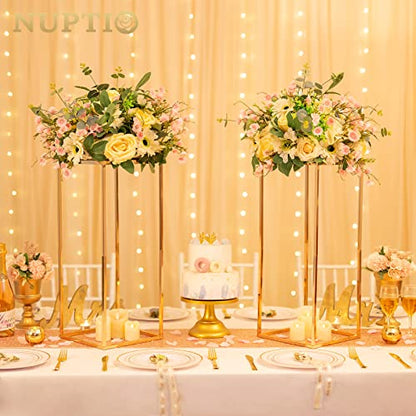 Nuptio Gold Vases - 10 Pcs, 23.6 Inch Tall, Geometric, Wedding Centerpieces for Tables - color: Gold, size: 23.6 inch - 10 PCS